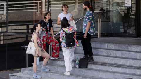 Group of students outside Science building