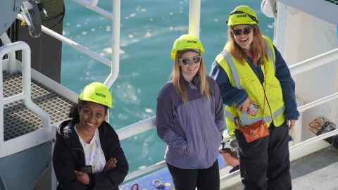 Aboard the R.V. Tangaroa (Therese Miller in centre).