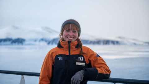 A photograph of Liv Cornelissen against an arctic background