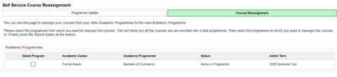 Screenshot showing the Academic Programmes and Select Program checkbox