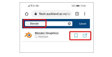 A screenshot with 'Blender' in the search box and Blender (Graphics) as the search result.