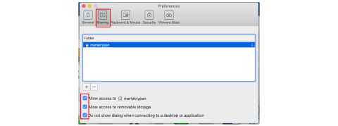 Screenshot showing the selection of folders under the heading Preferences.
