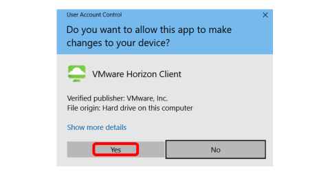 Screenshot showing that "Yes" has been selected, allowing the app to make changes to your device