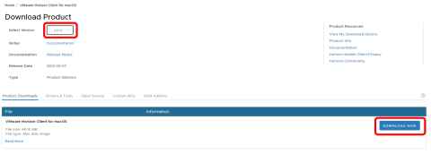 Screenshot of Download Product showing that the latest version is selected and Download Now is selected