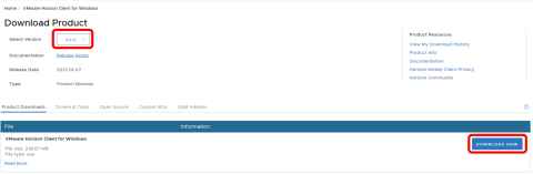 Screenshot  headed "Download Product" showing that Select Version and Download Now have been selected