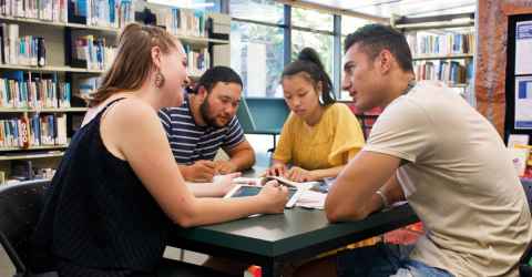 Students studying in the University of Auckland library