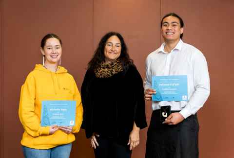 2023 Waipapa Tātai Hono Awardees pictured with Pro Vice-Chancellor Te Kawehau Hoskins