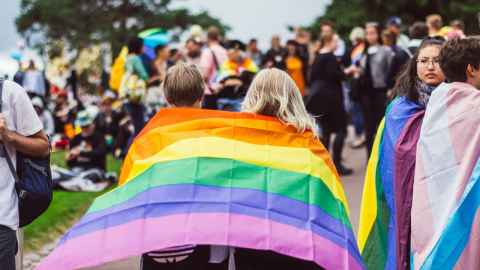 image of students taking a selfie at Pride Parade