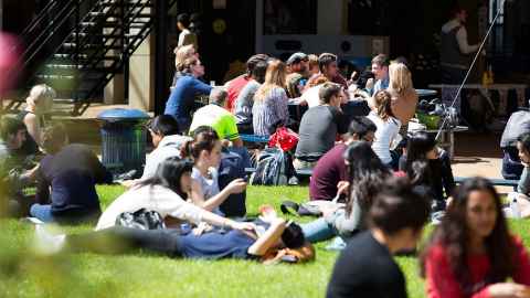 Students enjoying lunch outside