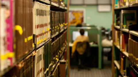 Student studying in library