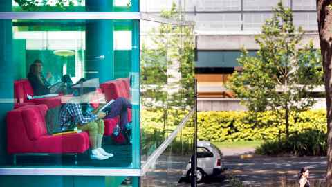Students sitting in the Kate Edger building