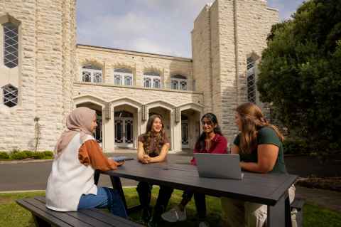Students by clocktower