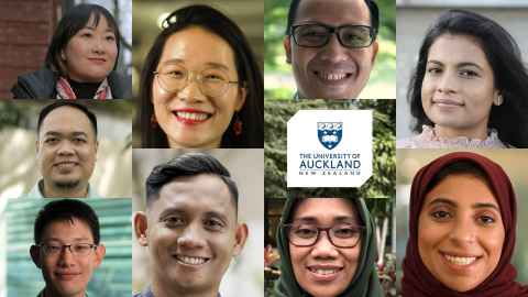 Collage of nine international students