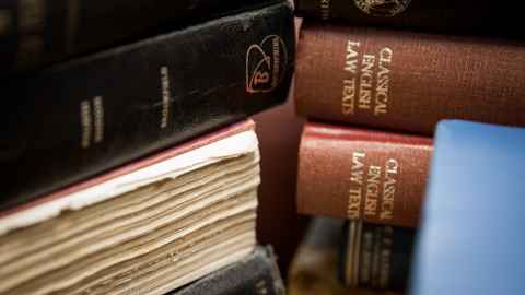 Stacks of law books.
