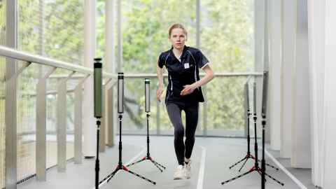 Student running at Hiwa recreation centre, using specialised equipment