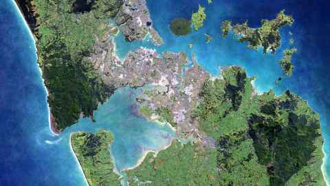 A satellite image of Auckland.