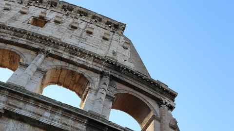 A close-up of part of the Colosseum.