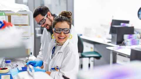 Two students working in a laboratory