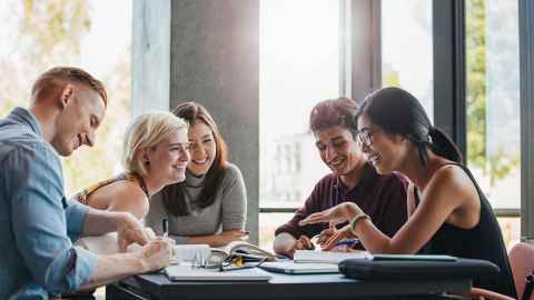 Students around a table