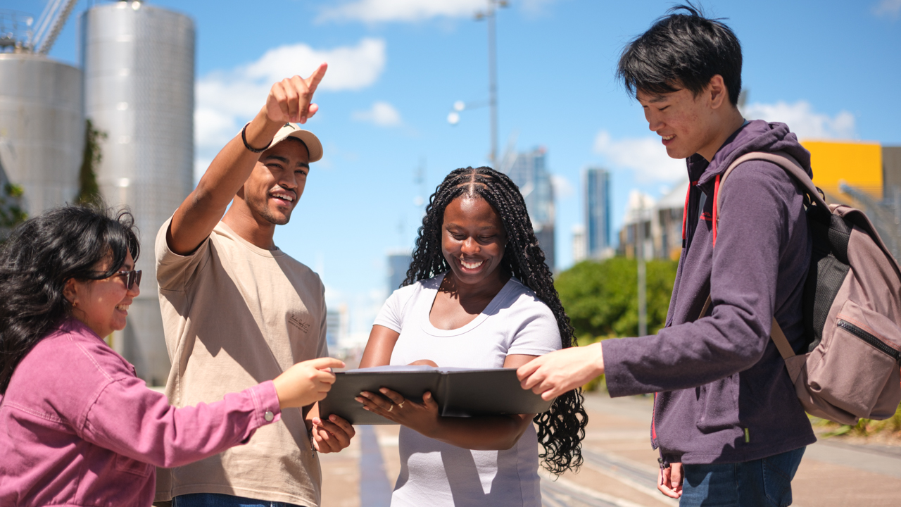 Group of students outside in Auckland city.